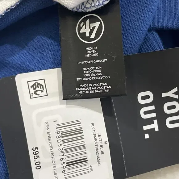 New England Patriots Long Sleeve Polo Men’s Sz Med '47 Brand NWT NFL Blue White - Picture 5 of 6